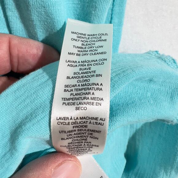 Chico's T- Shirt Woman's Size 0 (S/4) Fringed Short Sleeve Cuffs Teal/ Greenish - Picture 9 of 10